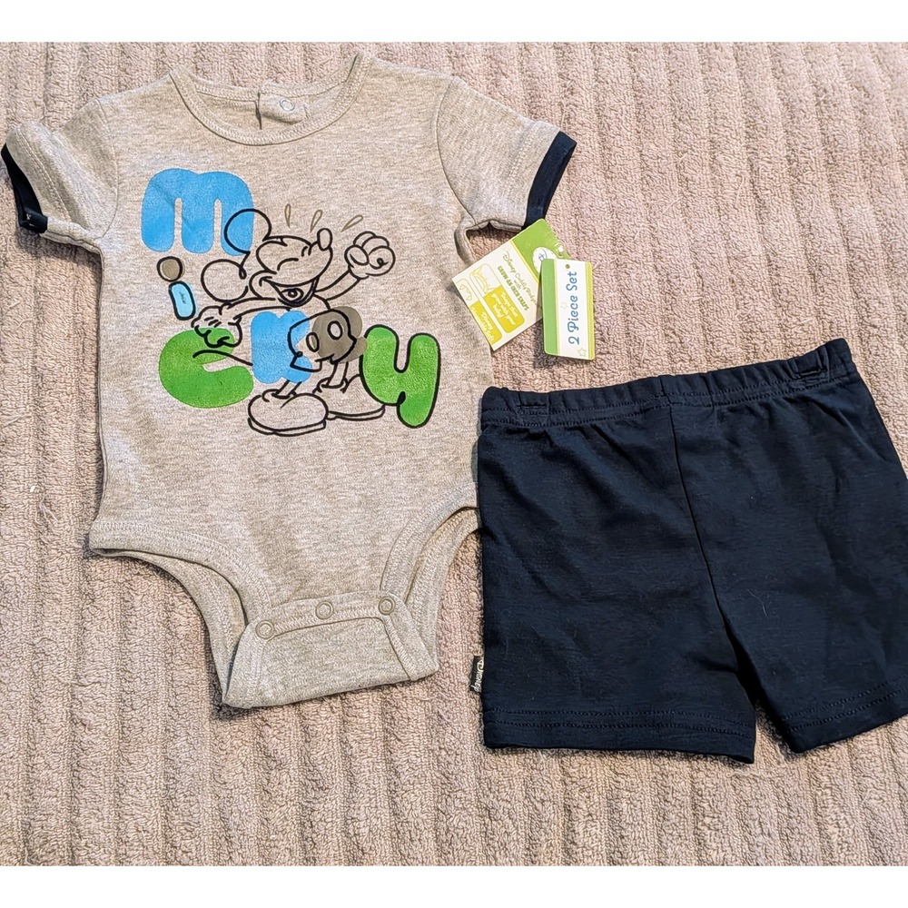Disney Mickey Mouse 2 Piece Set Outfit Bodysuit Shorts 3/6M Baby‎ NWT